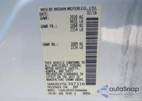 2016 Nissan Leaf Sv из США, поврежденный, VIN 1N4BZ0CP7GC307316